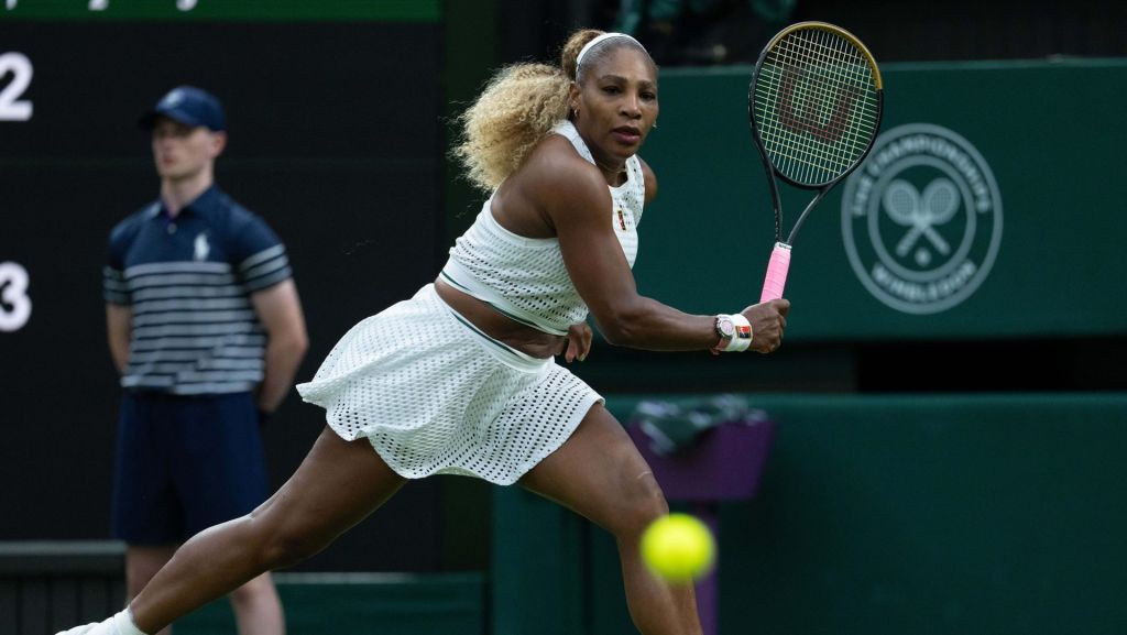 Jun 30, 2026; London, United Kingdom; Serena Williams of the United States returns a shot during her match against Maya Joint of Australia on day two at All England Lawn Tennis and Croquet Club.