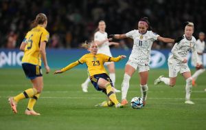 Aug 6, 2023; Melbourne, AUS; United States forward Sophia Smith (11) battles for the ball against Sweden midfielder Elin Rubensson (23) in extra time of a Round of 16 match during the 2023 FIFA Women's World Cup at Melbourne Rectangular Stadium.