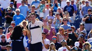 Aug 31, 2023; Flushing, NY, USA; John Isner of the United States is interviewed on court after his second round match against Michael Mmoh of the United States on day four of the 2023 U.S. Open tennis tournament at the USTA Billie Jean King National Tennis Center.