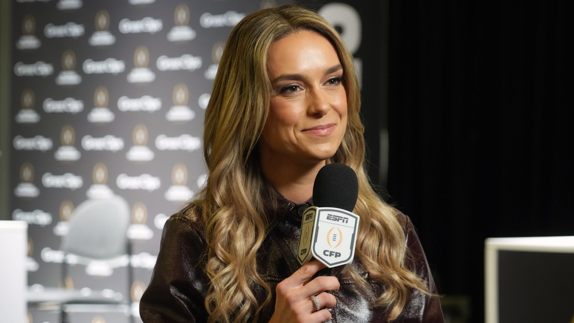 Jan 17, 2026; Miami, Florida, USA; ESPN reporter Molly McGrath during media day for the 2025 College Football Playoff National Championship at Miami Beach Convention Center. Mandatory Credit: Kirby Lee-Imagn Images