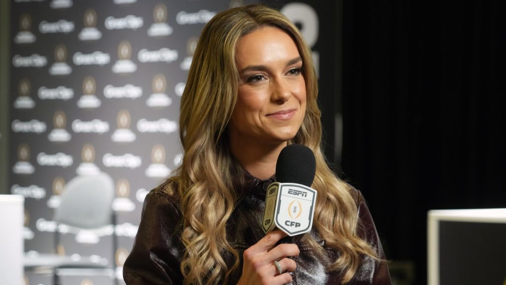 Jan 17, 2026; Miami, Florida, USA; ESPN reporter Molly McGrath during media day for the 2025 College Football Playoff National Championship at Miami Beach Convention Center. Mandatory Credit: Kirby Lee-Imagn Images