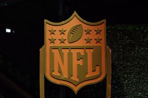Feb 5, 2026; San Francisco, CA, USA; A NFL shield logo at the NFL Honors Red Carpet before Super Bowl LX at Palace of Fine Arts.