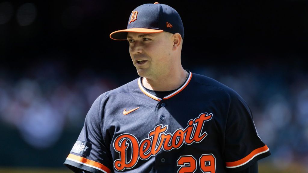 Apr 1, 2026; Phoenix, Arizona, USA; Detroit Tigers pitcher Tarik Skubal in the fifth inning against the Arizona Diamondbacks at Chase Field. Mandatory Credit: Mark J. Rebilas-Imagn Images