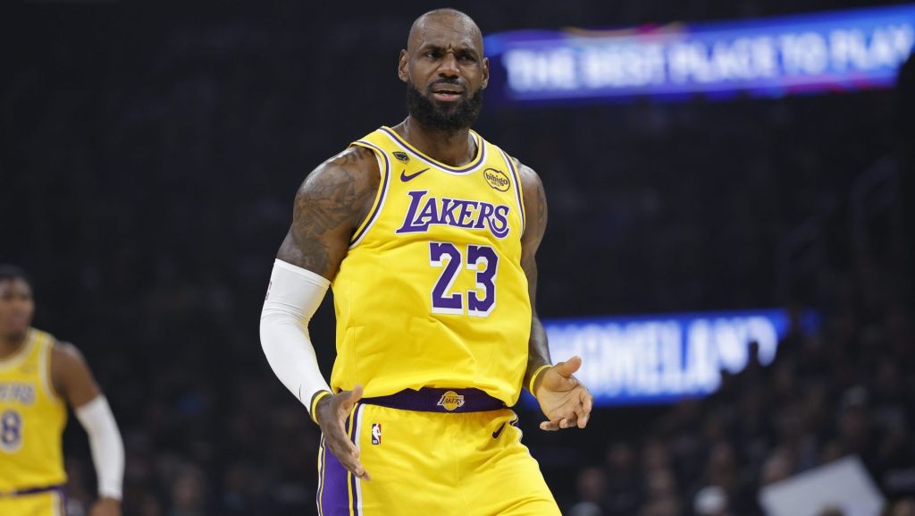 May 7, 2026; Oklahoma City, Oklahoma, USA; Los Angeles Lakers forward LeBron James (23) reacts after a play against the Oklahoma City Thunder in the first half during game two of the second round of the 2026 NBA Playoffs at Paycom Center. Mandatory Credit: Alonzo Adams-Imagn Images
