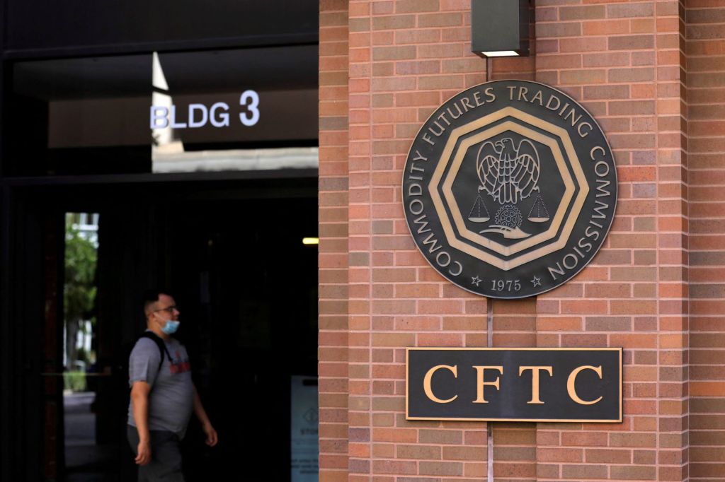 FILE PHOTO: Signage is seen outside of the US Commodity Futures Trading Commission (CFTC) in Washington, D.C., U.S., August 30, 2020.