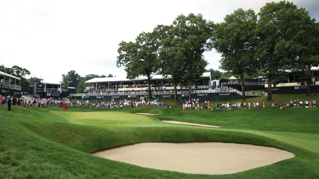 Jun 28, 2026; Cromwell, Connecticut, USA; 18th green during the final round of the Travelers Championship golf tournament. Mandatory Credit: John Dufour-Imagn Images