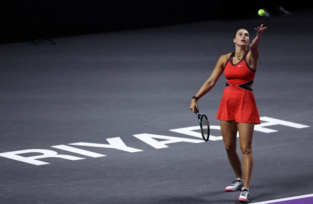 FILE PHOTO: Tennis - WTA Finals - Riyadh - King Saud University Indoor Arena, Riyadh, Saudi Arabia - November 8, 2025 Belarus' Aryna Sabalenka in action during her final match against Kazakhstan's Elena Rybakina