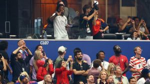 Soccer Football - FIFA World Cup 2026 - Round of 16 - Portugal v Spain - Dallas Stadium, Arlington, Texas, U.S. - July 6, 2026 Streamer IShowSpeed in the stands REUTERS/Kai Pfaffenbach