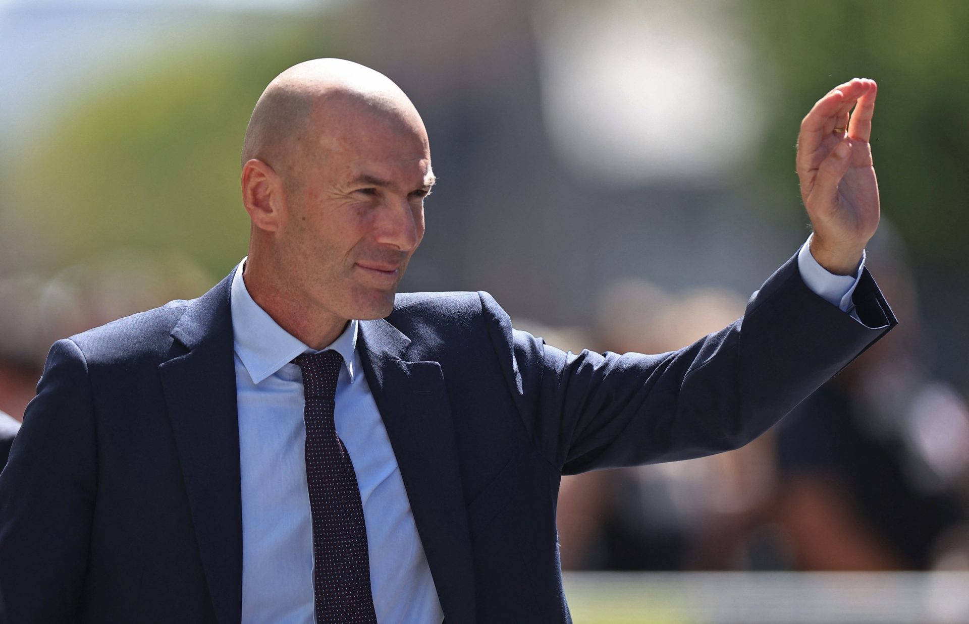 Soccer Football - French Football Federation unveil Zinedine Zidane as new head coach - French Federation Headquarters, Paris, France - July 28, 2026 Zinedine Zidane waves at fans after he is unveiled as the new head coach of France senior men's football team