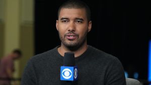 Mar 1, 2023; Indianapolis, IN, USA; CBS Sports senior NFL reporter Jonathan Jones during the NFL Scouting Combine at the Indiana Convention Center. Mandatory Credit: Kirby Lee-USA TODAY Sports