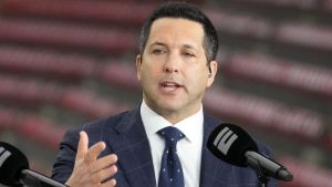 Jan 8, 2024; Houston, TX, USA; Adam Schefter talks on a set before the 2024 College Football Playoff national championship game between the Michigan Wolverines and the Washington Huskies at NRG Stadium. Mandatory Credit: Kirby Lee-USA TODAY Sports