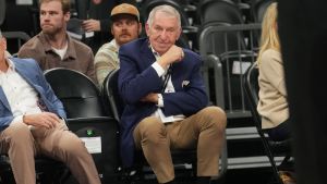 Jerry Colangelo sits courtside as the GCU Lopes play the Oklahoma State Cowboys at Mortgage Matchup Center on Dec. 6, 2025, in Phoenix, Arizona.