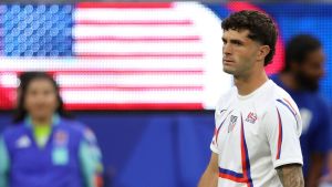 June 25, 2026; Inglewood, California, U.S.; Christian Pulisic of the U.S. during the warm up before the match. Mandatory Credit: Kiyoshi Mio-Imagn Images