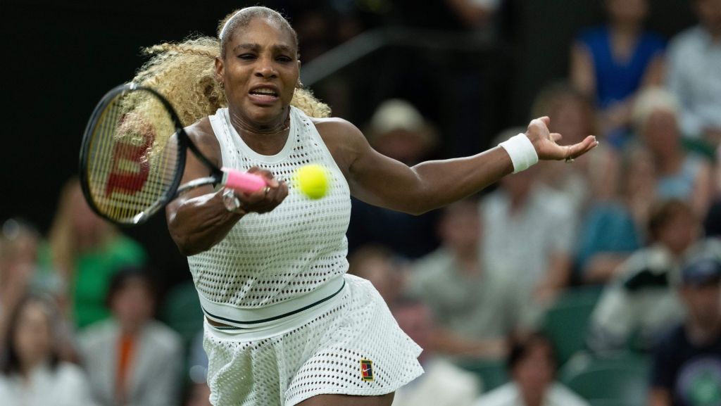Jun 30, 2026; London, United Kingdom; Serena Williams of the United States returns a shot during her match against Maya Joint of Australia on day two at All England Lawn Tennis and Croquet Club. Mandatory Credit: Susan Mullane-Imagn Images