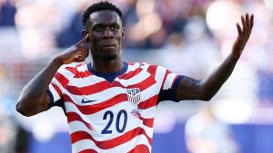 July 1, 2026; Santa Clara, California, U.S.; Folarin Balogun of the U.S. celebrates scoring their first goal. Mandatory Credit: Phil Noble-Reuters via Imagn Images