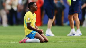 July 5, 2026; East Rutherford, New Jersey, U.S.; Brazil's Endrick looks dejected after the match as Brazil are eliminated from the World Cup. Mandatory Credit: Caean Couto-Imagn Images
