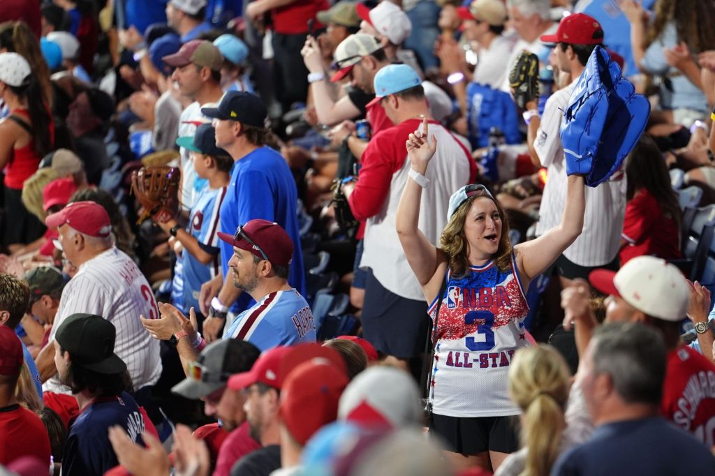 Jul 13, 2026; Philadelphia, PA, USA; Baseball fans react before the final round of the All Star-Home Run Derby at Citizens Bank Park.
