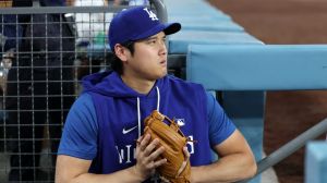Sep 9, 2026; Los Angeles, California, USA; Los Angeles Dodgers two-way player Shohei Ohtani (17) looks on during the first inning against the Cincinnati Reds at Dodger Stadium.